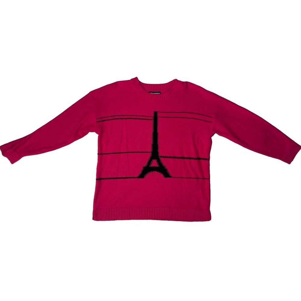 Karl Lagerfeld Pink Eiffel Tower Tunic Sweater Sz L Pullover Cotton Blend Paris